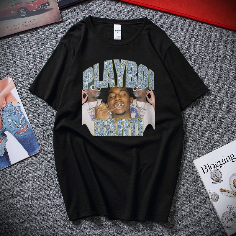 

Awesome T Shirts For Guys O-Neck Short Sleeve Regular Mens Top Quality Men Playboi Carti Hip-Hop Black Tee Shirt