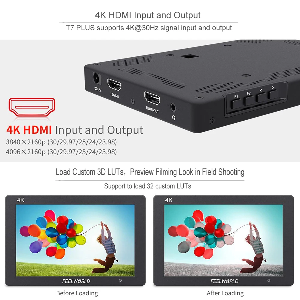 Накамерный полевой монитор FEELWORLD T7 PLUS LUTIPS 1920x1200 с алюминиевым корпусом