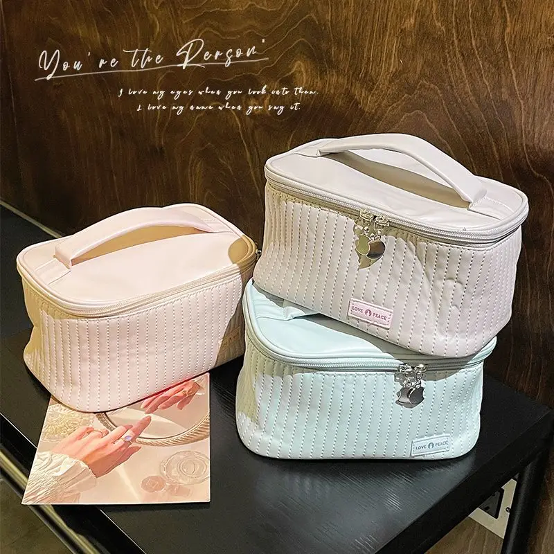Large Capacity Makeup Bag Women Makeup Organizer Handbag PU Leather Girls Fashion Storage Bag Travel Bathroom Toiletry Bag