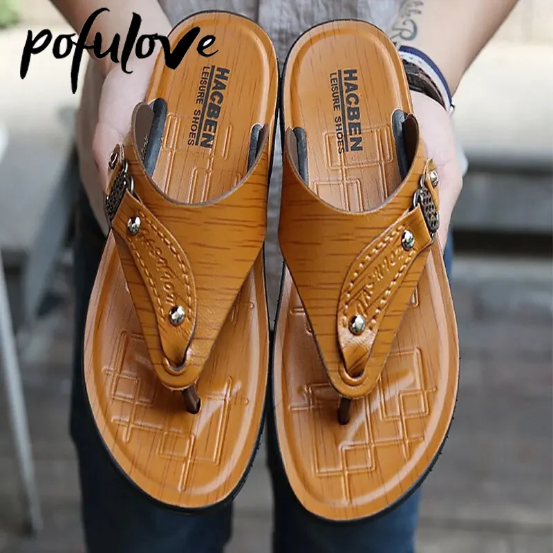 Шлепанцы Pofulove мужские из ПУ кожи сандалии и тапочки на застежке пляжная обувь