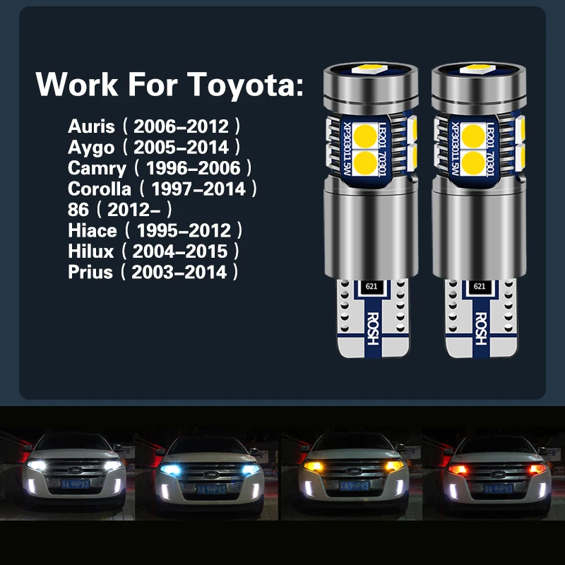 Светодиодная лампа дневного света W5W T10 Canbus для Toyota Auris Aygo Camry Corolla 86 Hiace Hilux 2004-2015 Prius