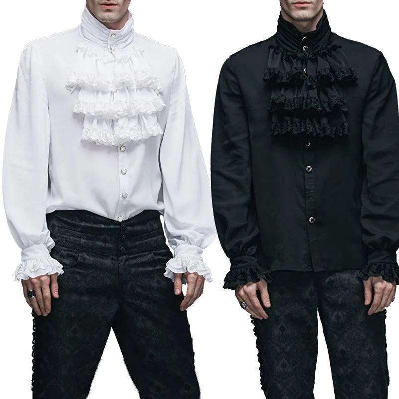 

Medieval Gothic With Lotus Sleeves And Stand-Up Collar Men's Shirt