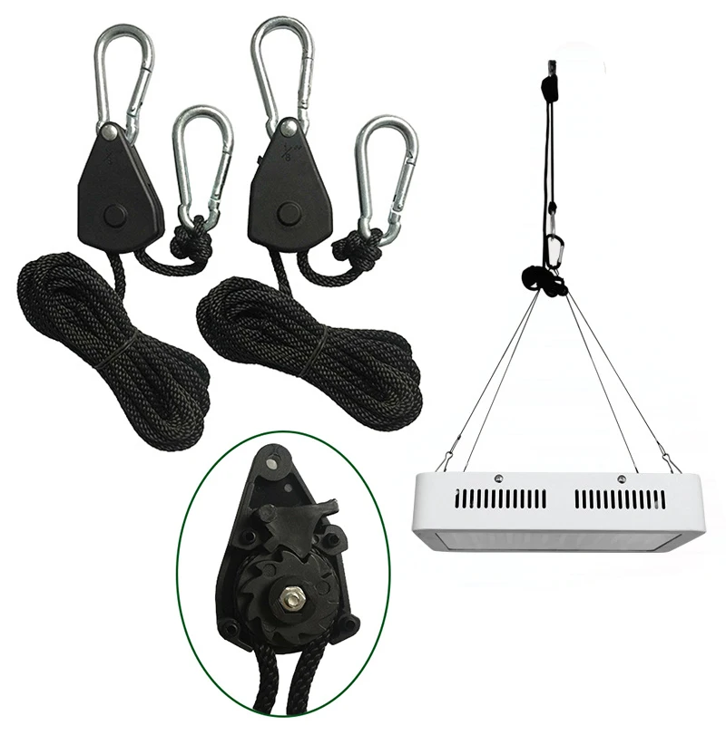 

1/2Pcs Pulley Rope Ratchet 2M Adjustable Rope Fastener Hangers Tensioner Fixed Buckle Pulley Plant Grow Fan Ropes Camping Tools