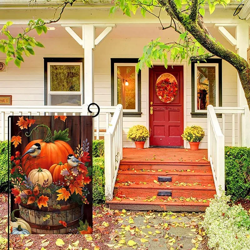

Fall Thanksgiving Pumpkin Small Garden Flag 12X18 Inch Double Sided Autumn Watercolor Bird For Seasonal Outdoor Decor