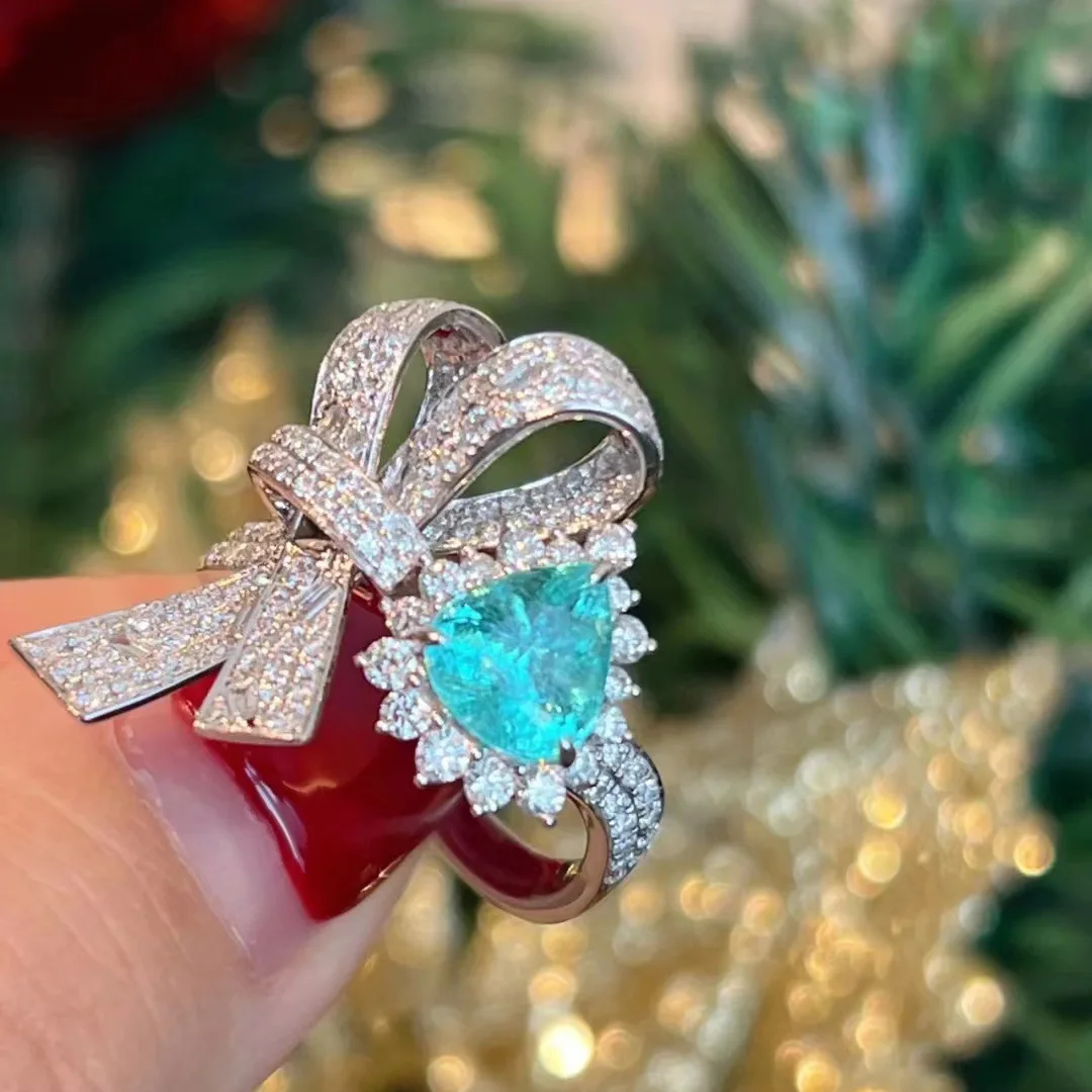 

2022 элегантное женское кольцо с бантом из синего турмалина с кристаллами, Роскошный серебристый цвет, модные аксессуары, подарки