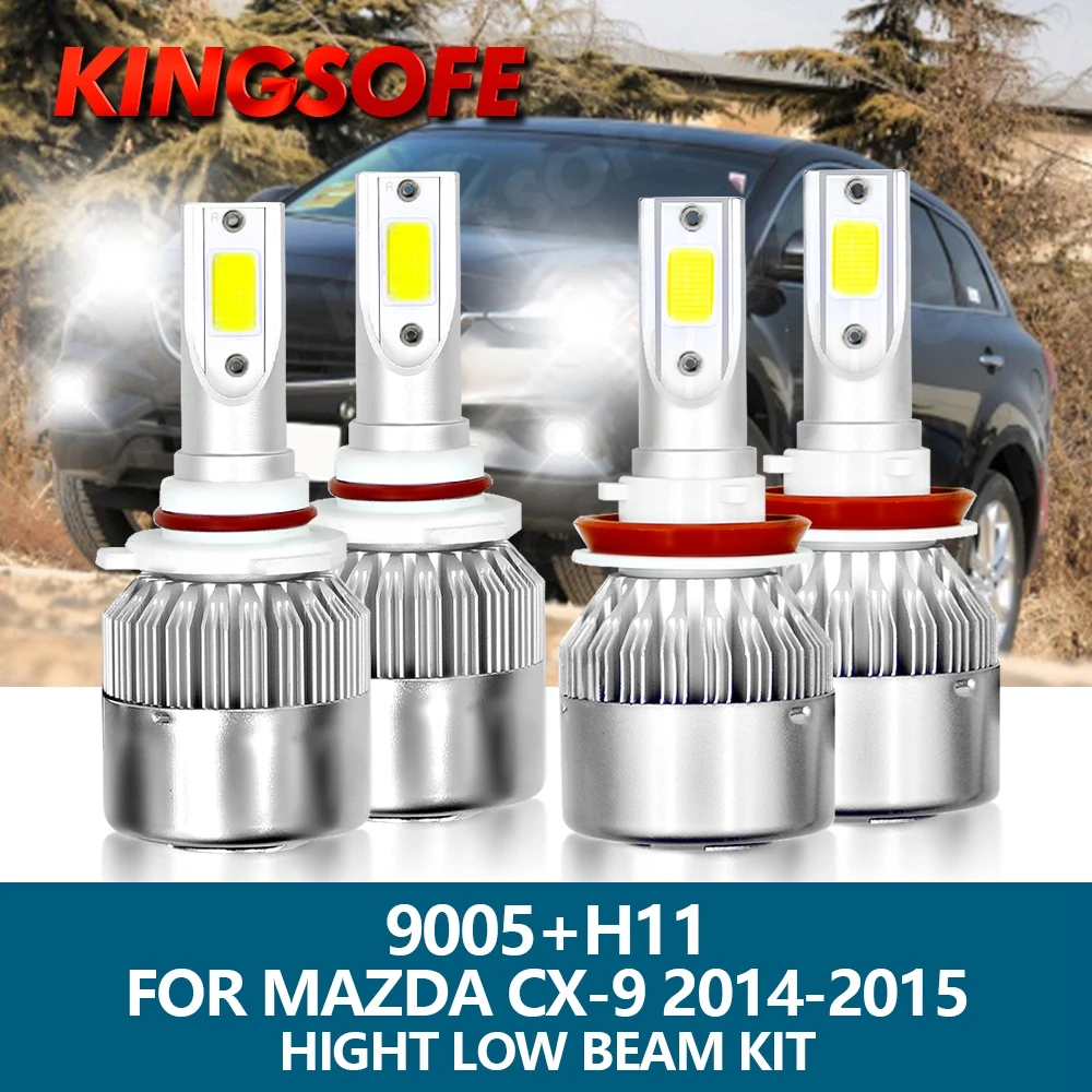 

KINGSOFE светодиодные фары H11 светильник ры 9005 HB3 8000LM 72W 6000K белый COB чип комплект фар ближнего и дальнего света для Mazda CX-9 2014-2015