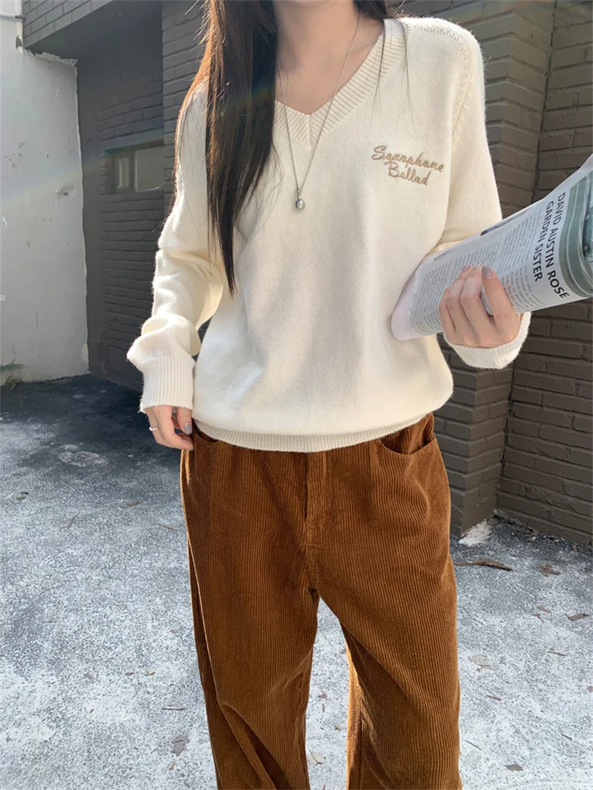 Женский свитер с V-образным вырезом Alien Kitty повседневный свободный трикотажный