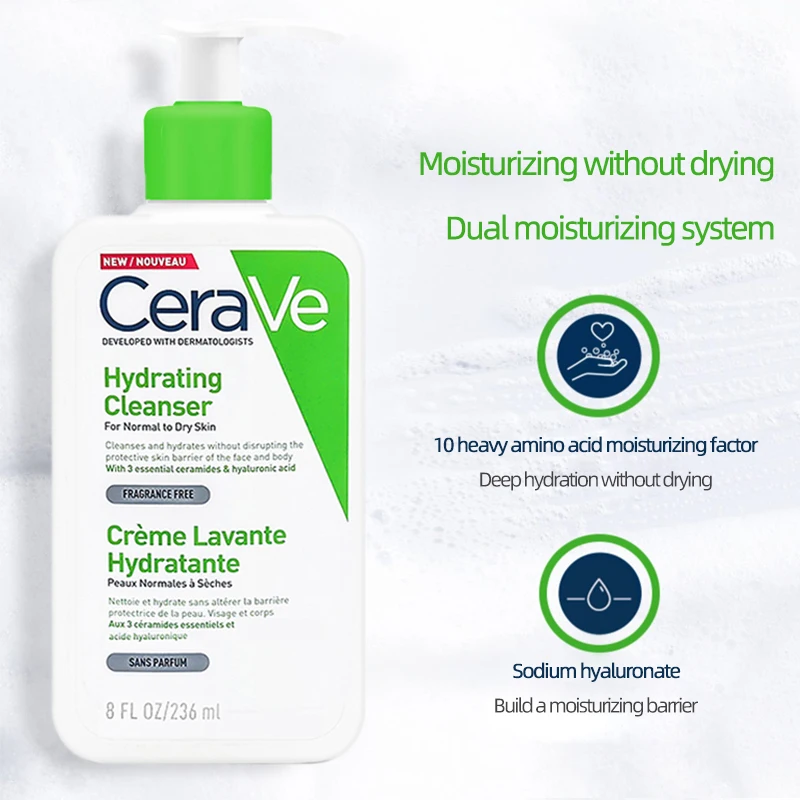Увлажняющее очищающее средство для лица CeraVe немнущееся и несохнущее нежного