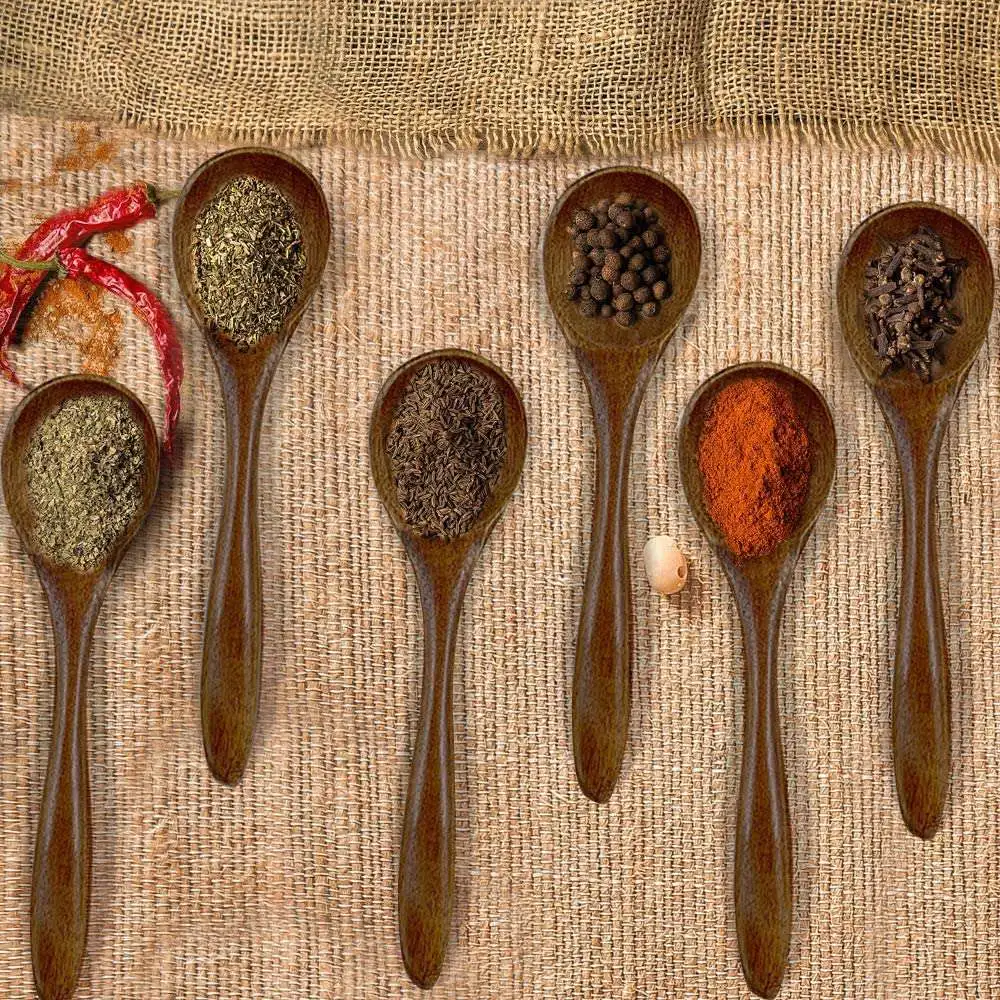 Small Wooden Spoons 6 PCS 5.3 Inch Natural Soup Bamboo Wood Spoon for Eating Handmade Condiments Mixing Serving | Дом и сад