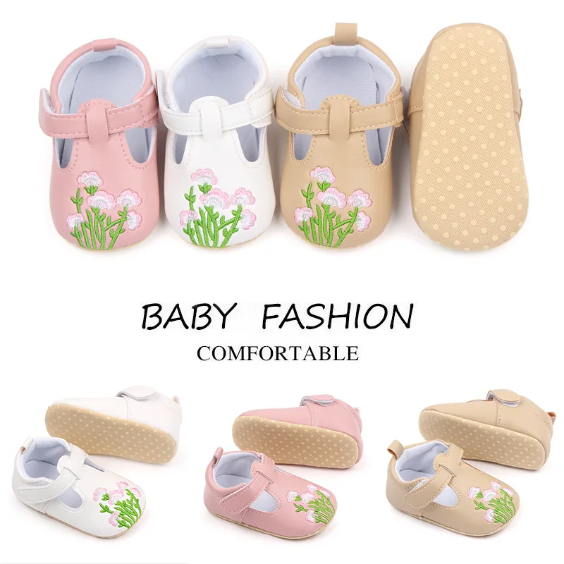 

Spring and Autumn 0-12 Months Baby Shoes Women's Baby Soft Soled Toddler Shoes Baby Embroidered PU Princess Shoes