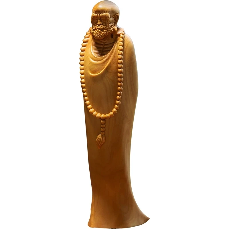 Wood Figures Buddha Figure Dharma Wood Carving Handpiece Boxwood Solid Wood Carving Modern Chinese Style Home Decoration