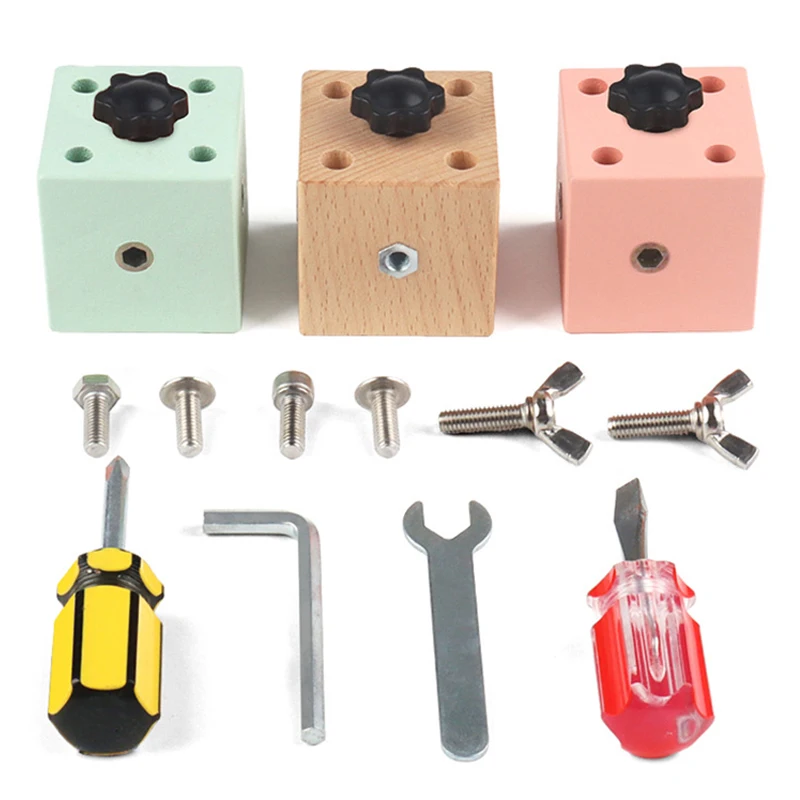 

Preschool Logical Training Busy Block Montessori Unlock Toy Funny Cube Wooden Toy