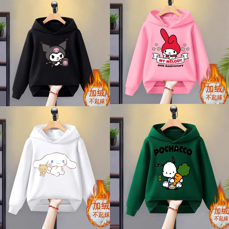 

Sanriod Anime Mymelody Girls Casual Sportswear Autumn Winter Kawaii Long Sleeve Hooded Sweater Cinnamoroll Kuromi Tops T Shirts