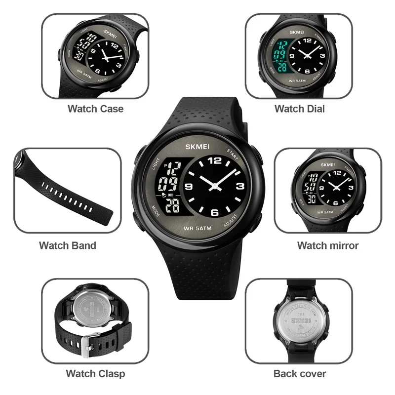 

Skmei Men's Digital Sport's Watches Three Time Zones Led Waterproof Shockproof Analog Quartz Wristwatch Male Alarm Clock Relogio