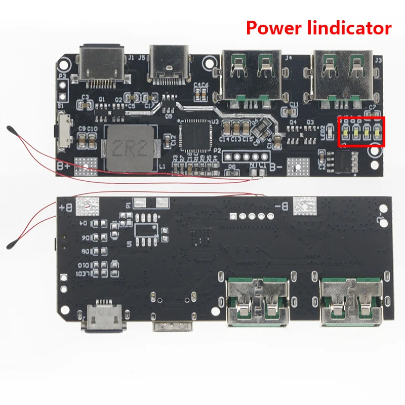 Внешний аккумулятор QC4.0 QC3.0 светодиодный с двумя USB-портами 5 В 22 А 18650 Вт Micro/Type-C USB