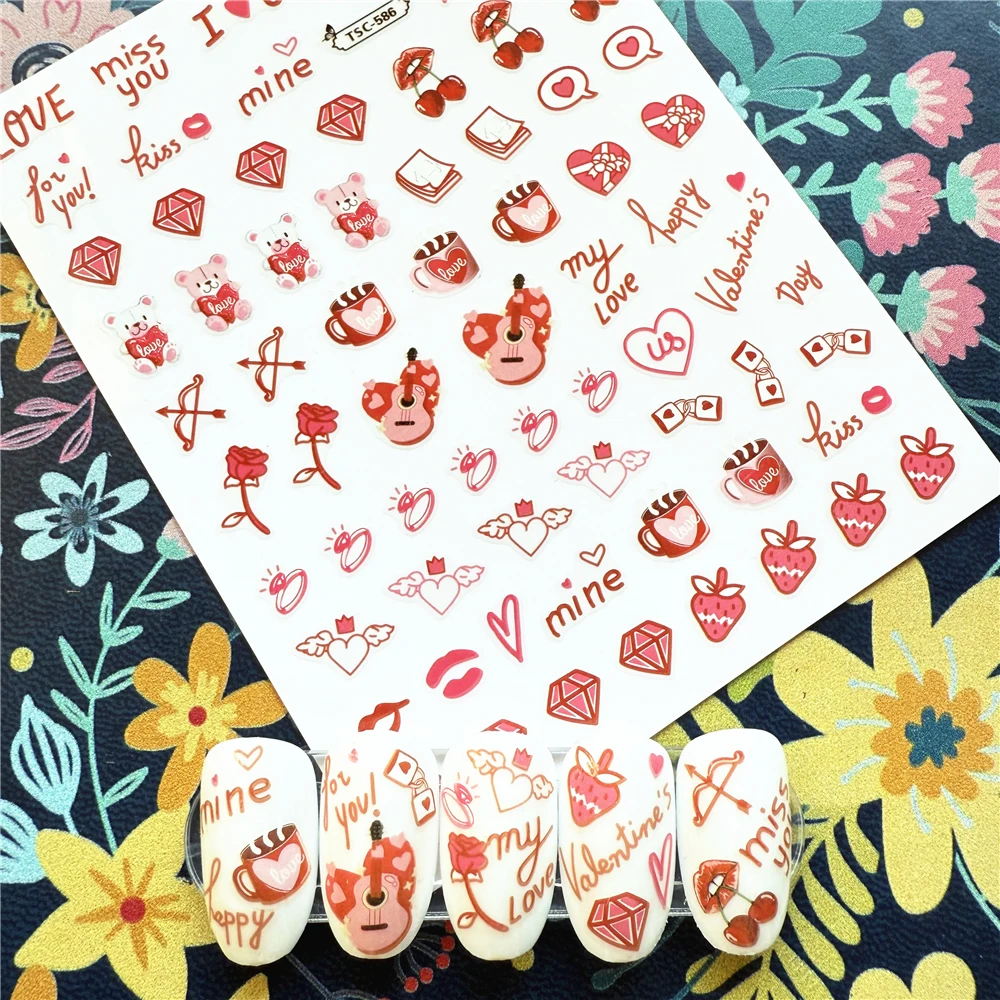 Новейшая серия TSC-620 ко Дню святого Валентина 3d наклейки для дизайна ногтей шаблон