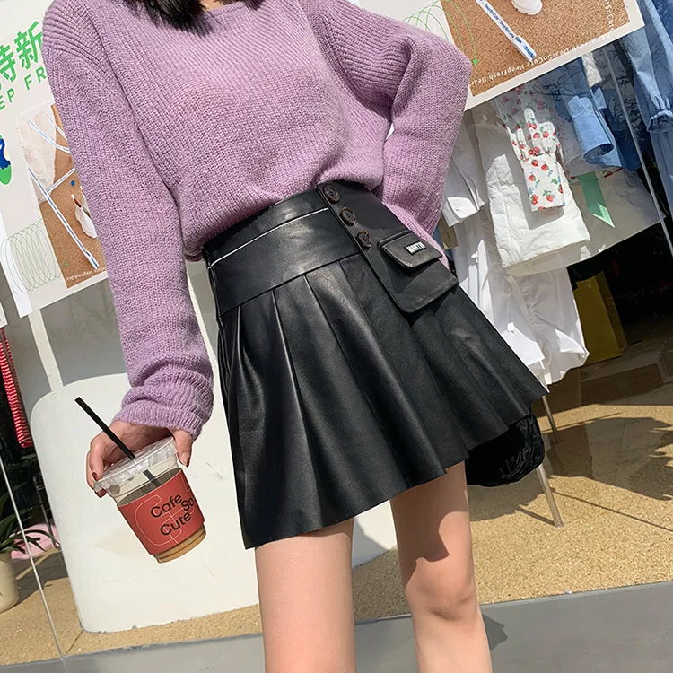 2022 Женская Весенняя и осенняя новая кожаная юбка с высокой талией трапециевидная