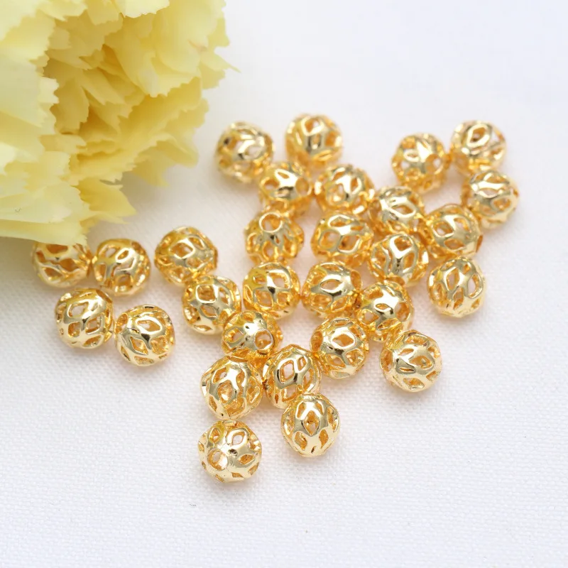 4mm 5mm 6mm 8mm 10mm 100pcs/Lot Round Hollow Ball Flower Metal Beads Bronze Plated Spacer Beads For Jewelry Making DIY Accessory