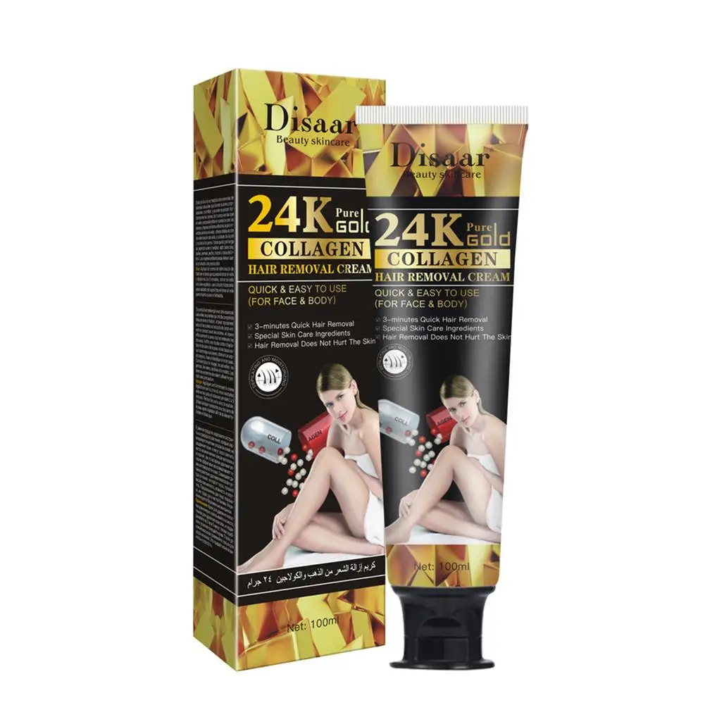 

100ml 24k Collagen Hair Removal Cream for men Women Painless Gentle Depilatory Cream For Thigh Arm Whole Body 2022 New