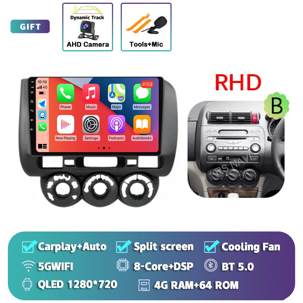 Android 15 для Honda Jazz 1 GD 2001-2008 подходит для 2001-2009 2K QLED стерео автомобильный радиоприемник мультимедийный видеоплеер GPS 4G CarPlay