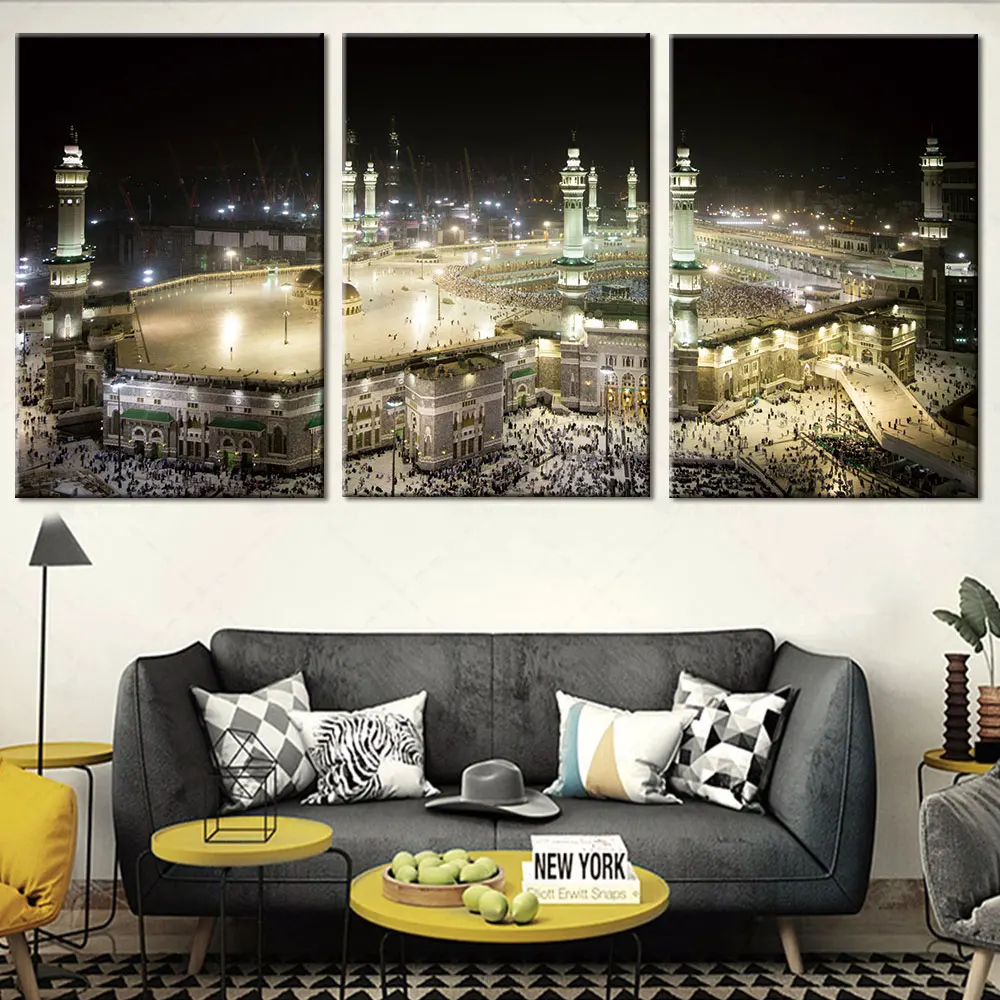

Artsailing Canvas Wall Art Islamic Landscape Painting Religious Architecture Muslim Mosque HD 3 Panels Pictures For Living Room