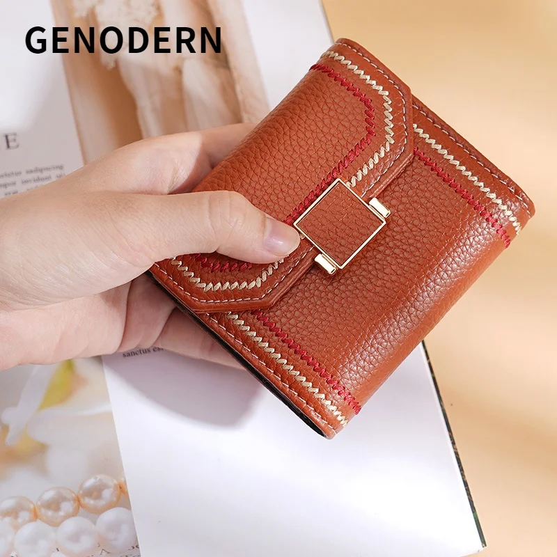 

GENODERN Genuine Leather Card Holder First Layer Leather Card Sleeve Women's Vintage Credit Card Holder Coin Purse