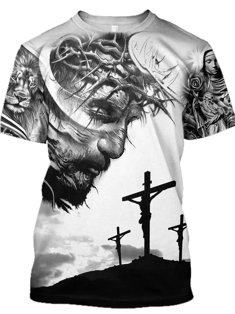 

Christian Catholic Jesus 3D Print Men's T-Shirt Summer Easter Day O-Neck Short Sleeve Casual Style Men Clothing Large Size Tops