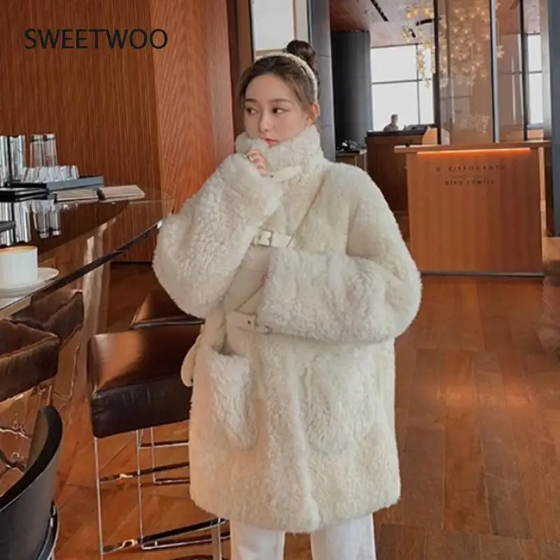 Thicken Warm Teddy Fur Long Winter Coat Jacket Woman Faux Fur Casual Fashion 2020 Lamb Fluffy Loose Outerwear Female Contracted