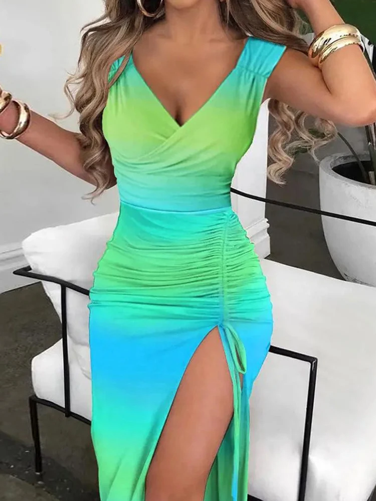 

Женское однотонное платье с высоким разрезом, привлекательное офисное Элегантное Длинное Платье на завязках, модное облегающее вечернее в...