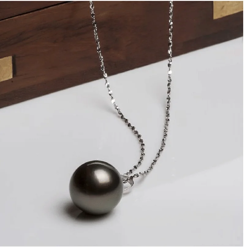 

Charming 8mm Natural South sea Tahitian genuine black round Pearl Pendant Free Shipping for Women men Jewelry Pendant 018