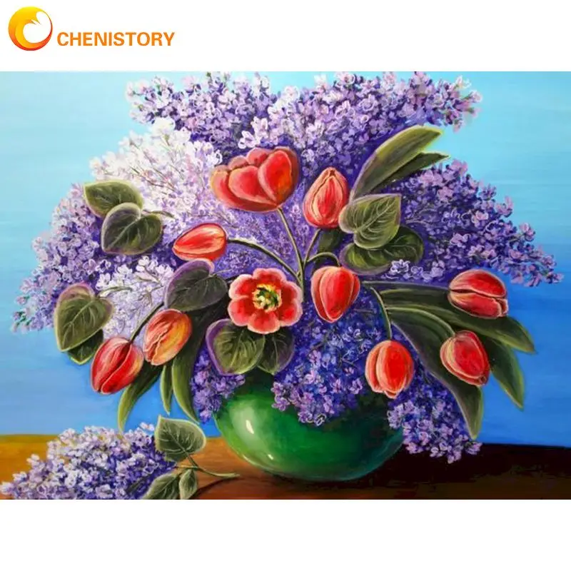 

CHENISTORY Oil Painting By Numbers Paint Kit Decorative Paintings Flowers Artwork For Adults Picture Paint Figure Diy Gift