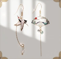 national style creative personality asymmetric fan crane pendant tassel earrings trendy jewelry ladies small gift