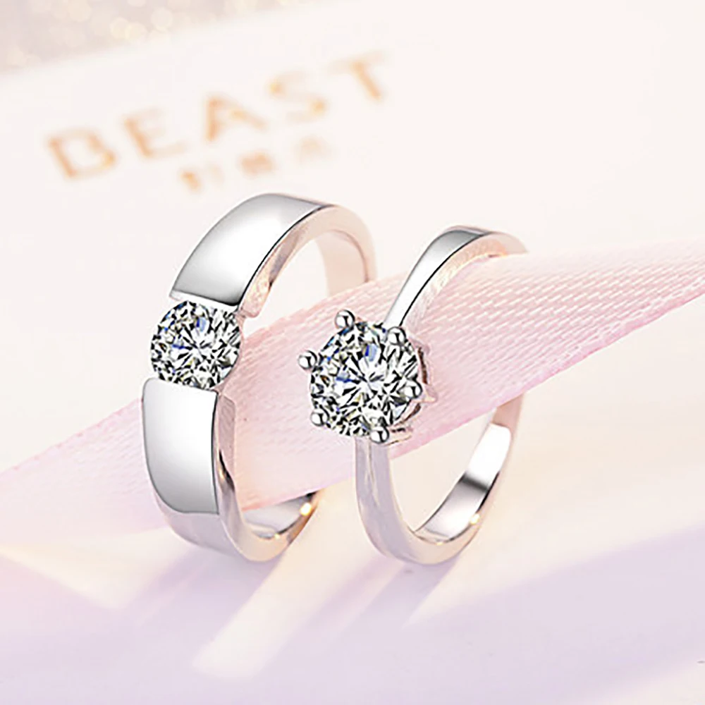 

Couple Ring Adjustable Opening Silver Rings For Women Couple Simple Single Diamond Ring Wedding Finger Jewelry