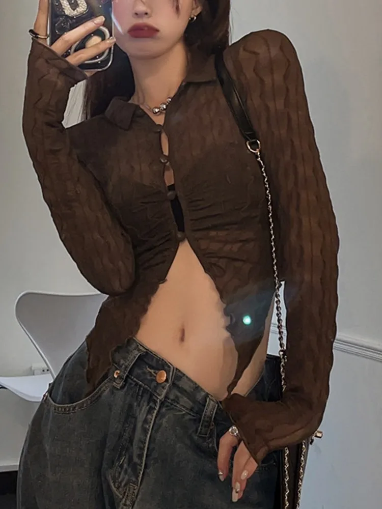 

Футболка Taruxy женская с отложным воротником, короткий топ в стиле гранж, винтажная рубашка, уличная одежда, лето Y2k