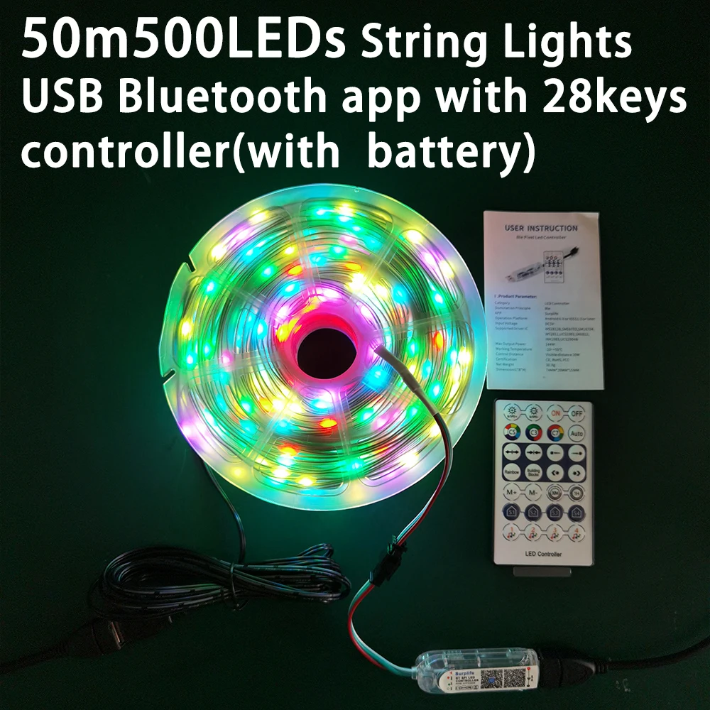 Гирлянда WS2812B WS2811 50 м 500 светодиодов яркая Рождественская гирлянда Dreamcolor USB Bluetooth