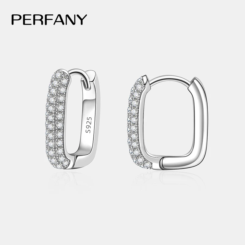 Фото PERFANY 0,42 карата, все серьги-кольца с муассанитом, женские серьги из 100% чистого серебра с лабораторными бриллиантами, квадратные серьги, модные свадебные украшения №4