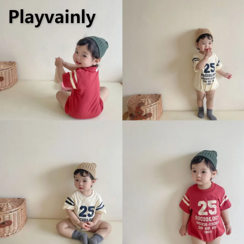 

Korean style Romper 2022 New Summer for Baby Boy Girl Letter loose short Sleeves romper Triangle Jumpsuit Child Clothing E22070