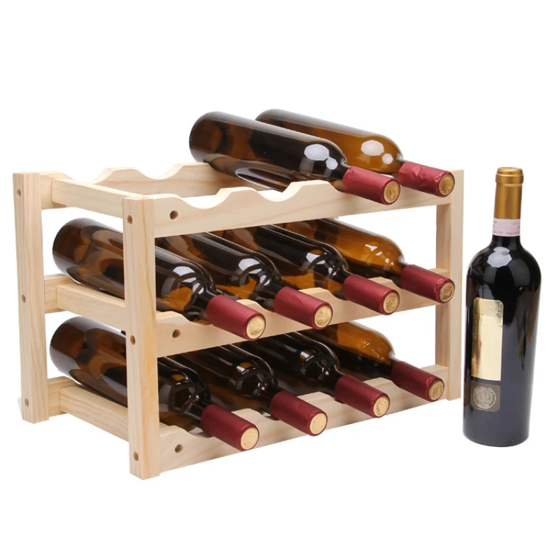 

12 Bottle Wooden Wine Rack Cabinet Holder Shelf Free Standing Holders Barware Storage Red Wine Racks Kitchen Bar Supplies