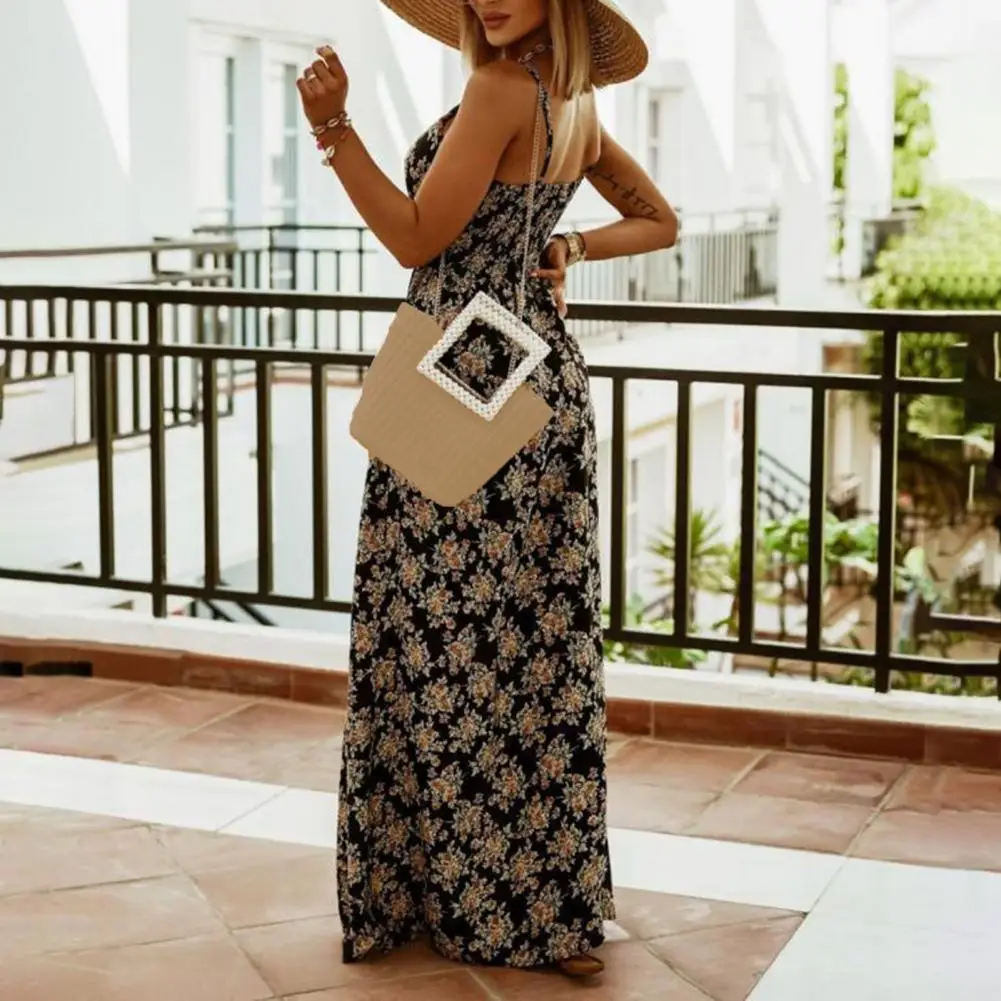 

Holiday Dress Bohemian Style Maxi Dress Summer Vivid Floral Print Sling Long Dress