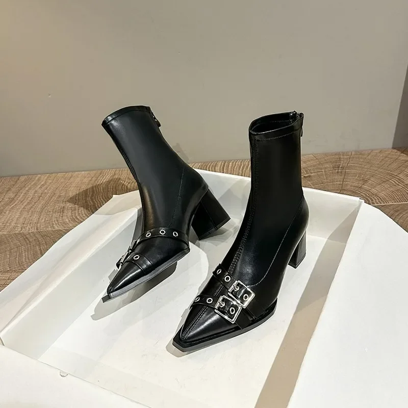 2024 женская дизайнерская обувь с пряжкой эластичные ботильоны модные женские