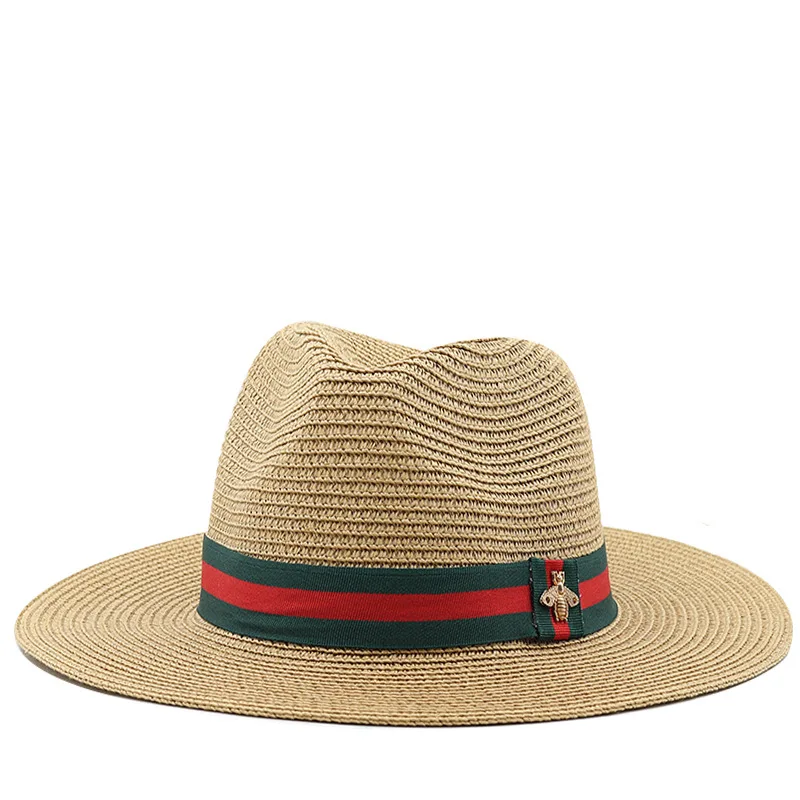New Beach Hat Women Men Wide Brim Straw Panama Roll up Hat Fedora Beach Sun Hat UPF50+ Summer Sunshade Sunscreen Holiday