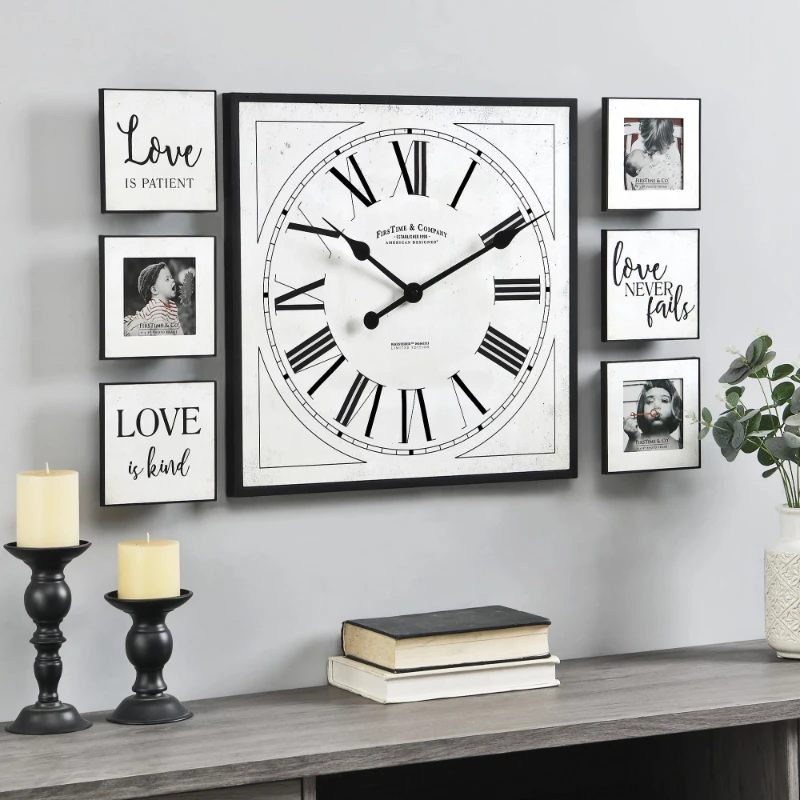 

Free Shipping & Co. White Love Frame Gallery Wall Clock 7-Piece Set, Farmhouse, Analog, 20 x 2 x 20 in