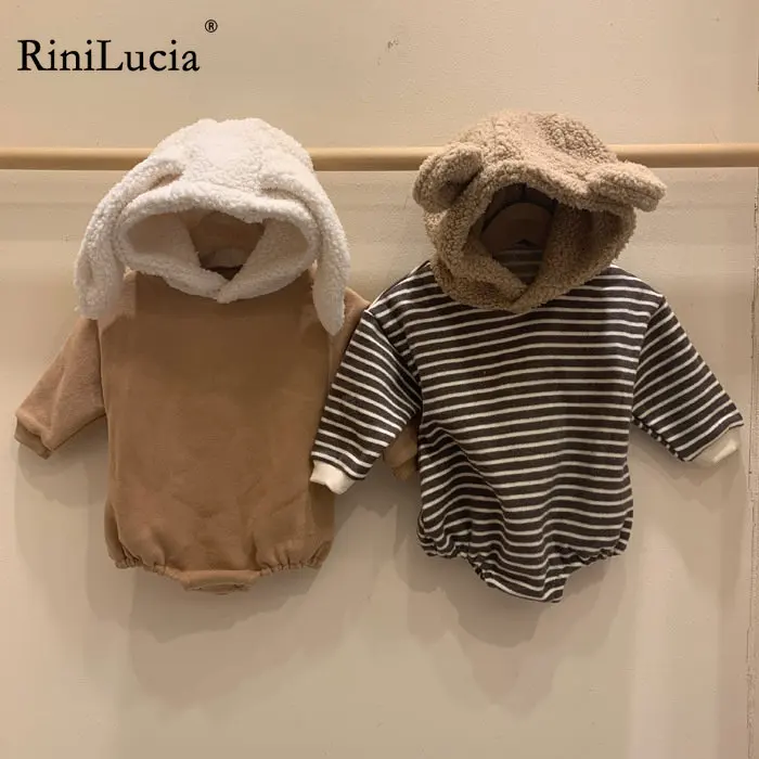 

RiniLucia Toddler Baby Cotton Striped Rompers Newborn Baby Boy Girl Hooded Clothes Suit Winter Jumpsuit Thicken Warm Outwear