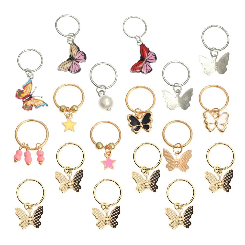 

18Pcs Elegant Zinc Alloy Fashion Braids Accessories Hair Ring Butterflies Pendant Hair Butterflies Charm