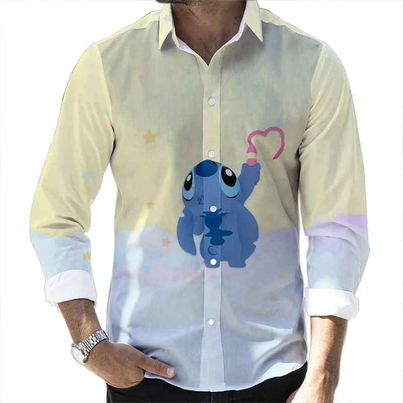 

Мужская Облегающая рубашка с длинным рукавом, Повседневная рубашка с длинным рукавом и 3D-принтом из мультфильма Диснея, осень 2022