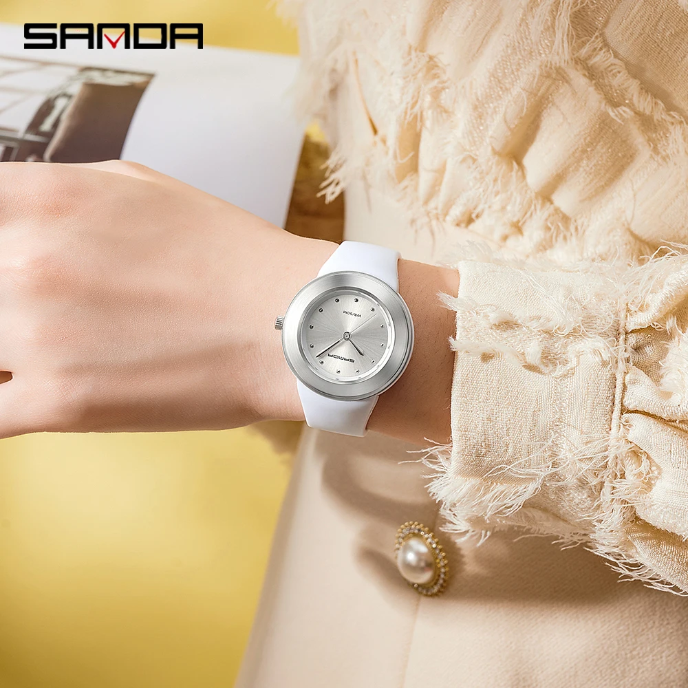 SANDA 2023 New Fashion Women's Watches White Rose Gold Waterproof Quartz Watch Women Casual Wristwatch Relogio Feminino 3119