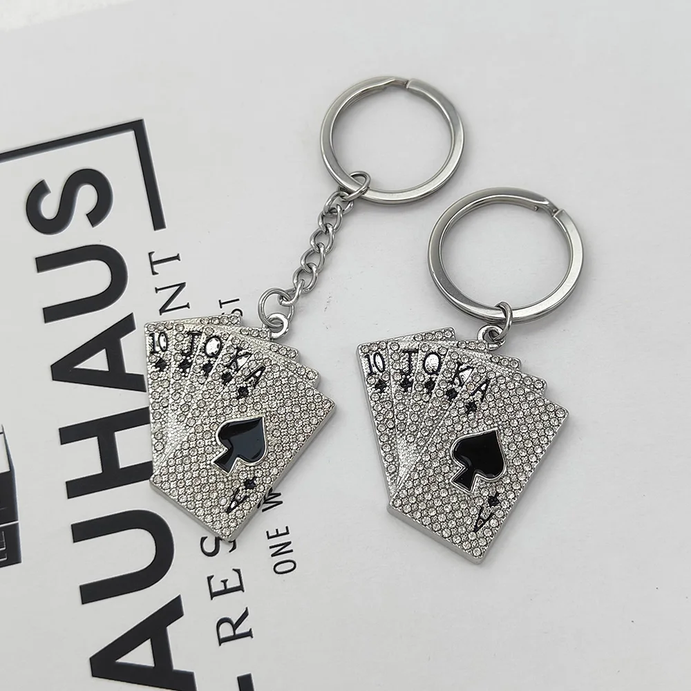 

Keychains For Men Car Bag KeyRing Stainless Steel Jewelry Straight Flush Texas Hold'em Poker Playing Cards Gift Fashion