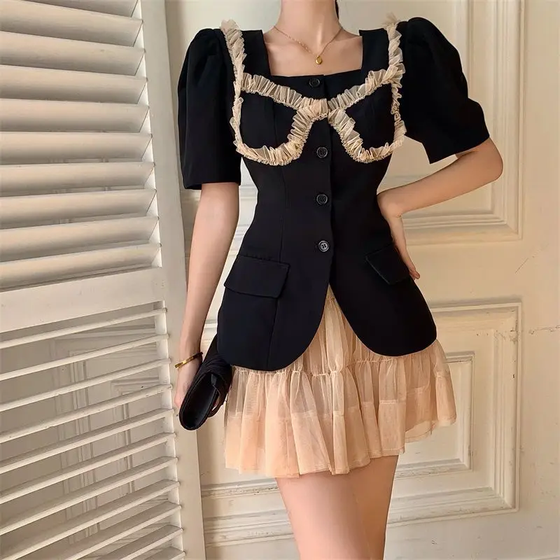 

Large size suit women's summer 2021 new fat mm Korean waist thin thin suit sexy dress clothing women vestido midi elegante
