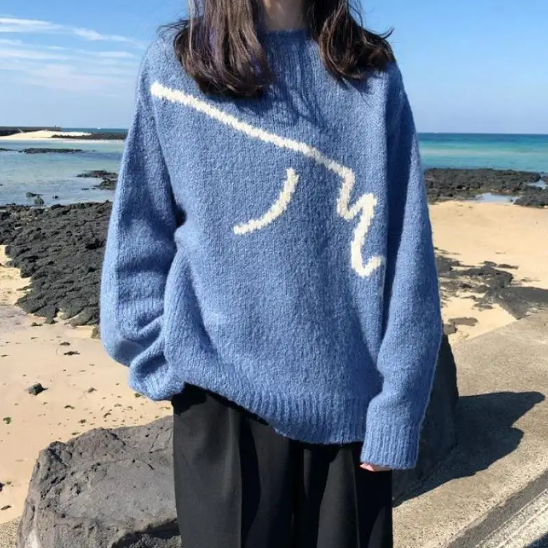 

Женский эластичный свитер в Корейском стиле, универсальный свободный пуловер в стиле Харадзюку, молодежные вязаные пуловеры в популярном стиле