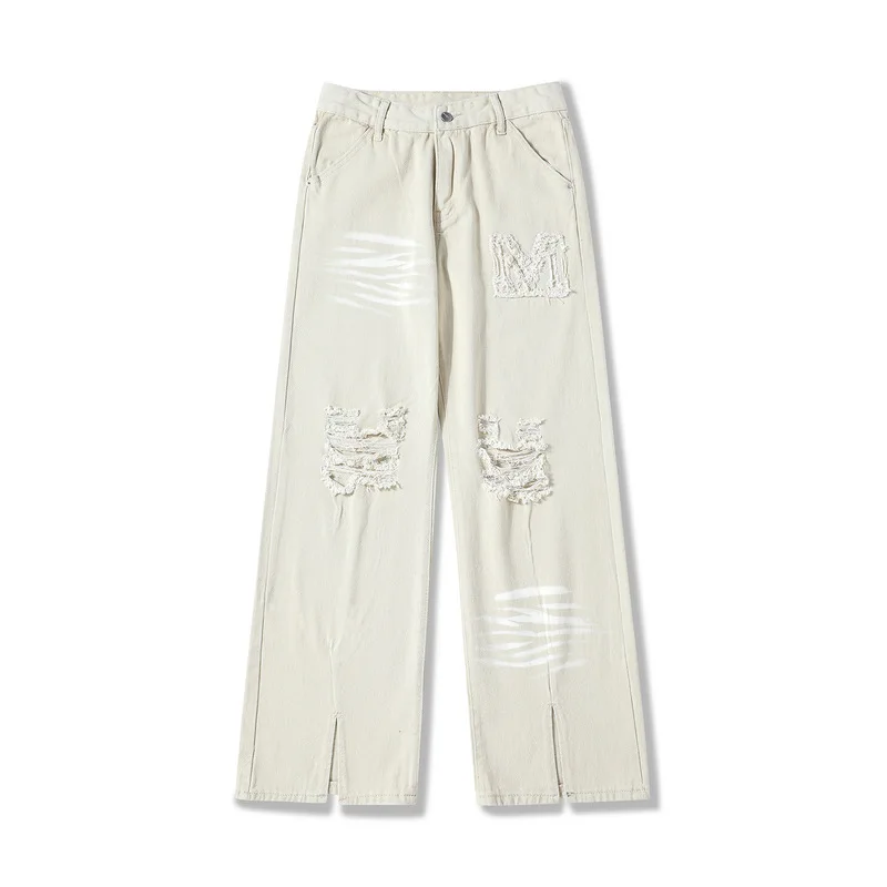 Мужские и женские рваные джинсовые брюки повседневные Прямые большого размера в